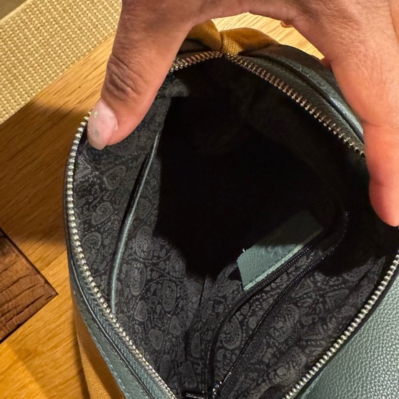 Steel Blue and Brown Leather Tote Bag with Cosmetic Pouch - Picture 8 of 12